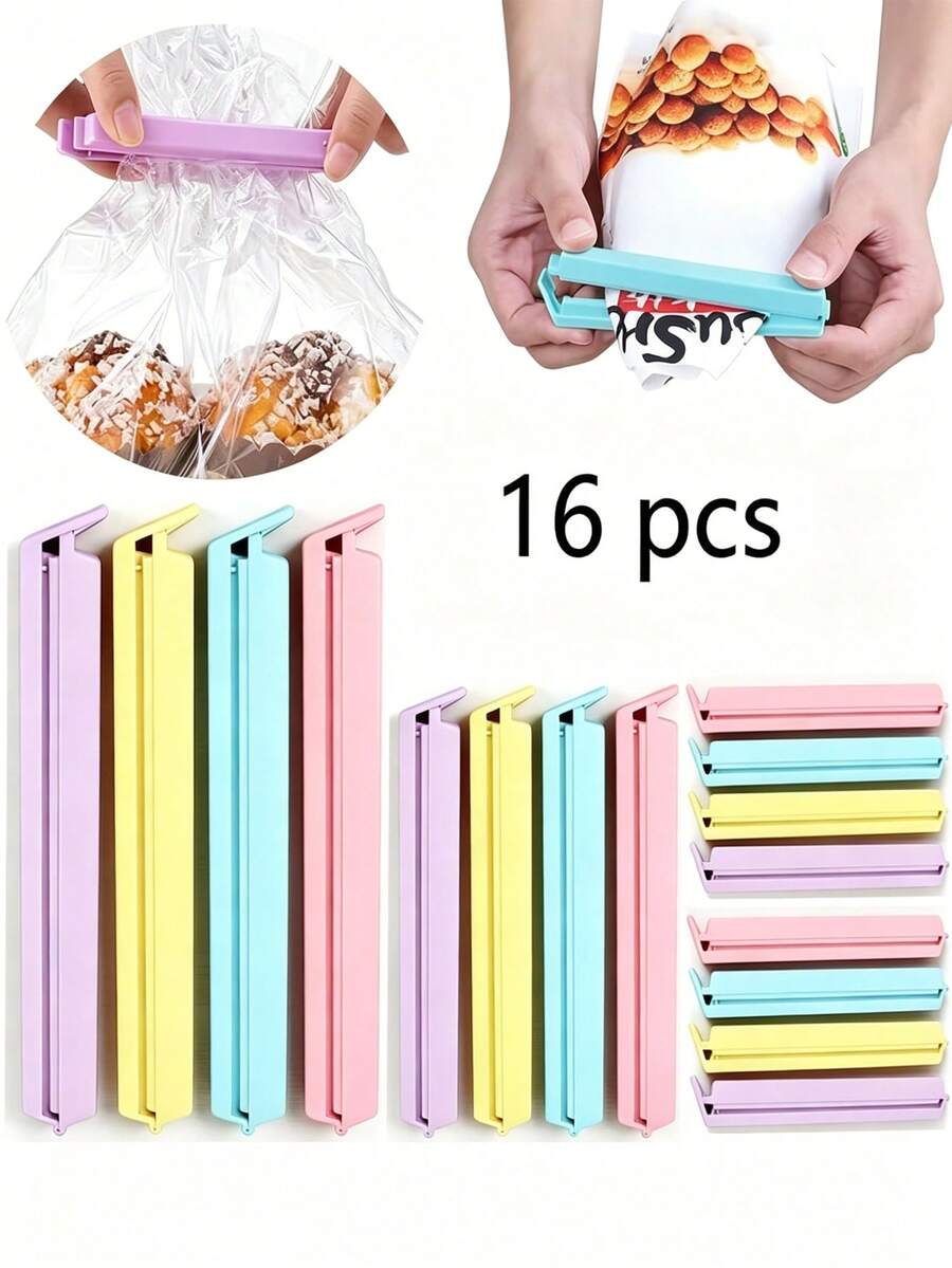 16/32/48pcs 3 Sizes Candy Color Food Bag Clips, Plastic Airtight Moisture-Proof Sealing Clips For Kitchen Home Pantry Drawer Potato Chips Snacks Cereal Bread Bag Sealer Freshness Clips - Multicolor - View 1