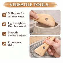 Bộ 5 dụng cụ tạo hình bằng gỗ DIY cho gốm sứ, dụng cụ điêu khắc nghệ thuật dùng để chạm khắc gốm, tạo hình đất sét gốm và polymer. - Nhiều màu - Xem 3