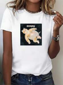 Camiseta de Mujer Eeepy Celebrity Casual, Camisetas para Mujer Estilo Harajuku con Cuello Redondo, Top Ligero para Verano, Vacaciones, Oficina, Salidas Familiares, Ropa de Moda, no incluye pantalones, Camisetas para Salir para Mujer - Blanco - Ver 1