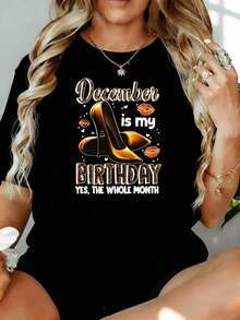 Diciembre es mi mes de nacimiento, sí, todo el mes. Camiseta de mujer con estampado de tacones dorados, 180g, para ocio en casa, al aire libre, regalo para el Día de San Valentín o fiesta. - Negro - Ver 7