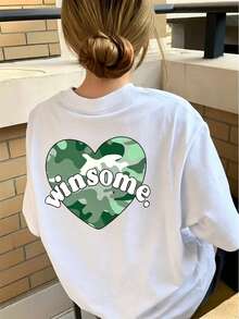 T-shirt 100% cotone da 200g, T-shirt estiva da donna a maniche corte (con stampa di testo e cuore), stile per coppie, abbigliamento interno/esterno, t - Bianco - Visualizzare 8