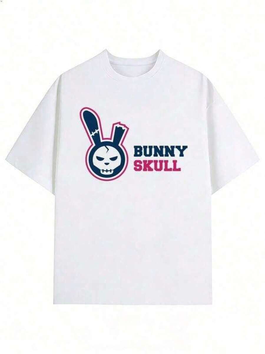 Camiseta informal de mujer con estampado, camisetas gráficas de algodón talla grande, cuello redondo de dibujos animados, manga corta, camiseta casual blanca para hombre con estampado de calavera de conejo, perfecta para verano y primavera. Esta cómoda y elegante camiseta está diseñada para usarse durante todo el año, con un estampado veraniego único, lo que la convierte en un regalo ideal para el Día del Padre. ,Y2K,Oversized Shirt Men,With Shirt,Summer Tops,Shirt Suitable,Camisetas para hombre, camisetas para niños, camisetas con estampado de gatos y perros, camisetas para uso diario, camisetas de apoyo a la Copa del Mundo, camisetas de la Copa del Mundo 2026, camisetas estampadas, ropa de Pascua, - Blanco - Ver 1