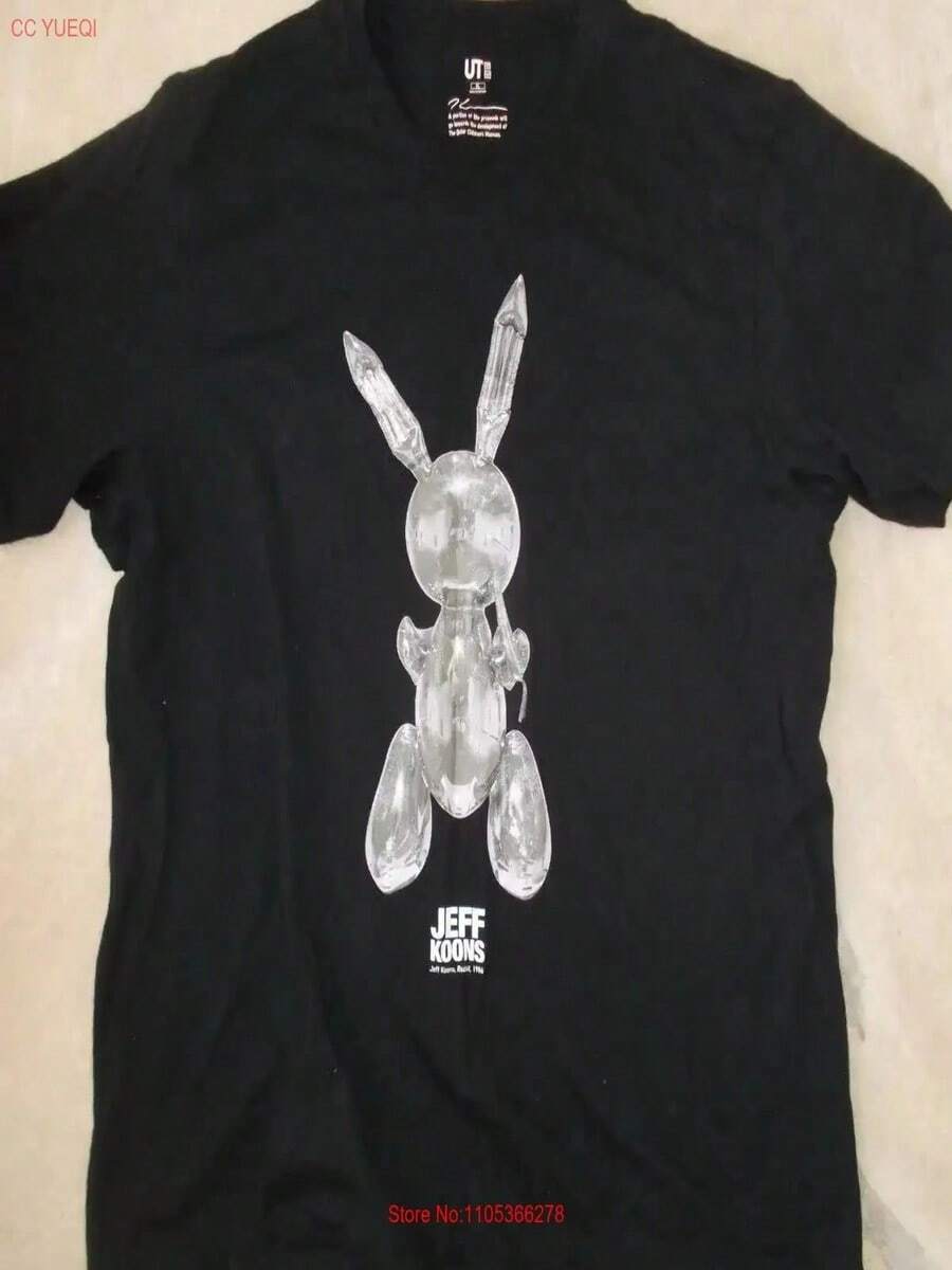 Camiseta con estampado de conejo de Jeff Koons de 1986, edición del Museo de Qatar, talla XL, estilo retro, lavado moderno, ropa urbana transpirable. - Negro - Ver 1