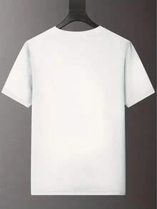 Men's And Women's Korean Muscle Print Double Ponytail T-Shirt - Loose Fit Gym Top, Short Sleeve Crew Neck Muscle Print, Solid Color, Suitable For Workout, Casual Streetwear, Spring And Summer Outfits (Machine Washable) - 白色 - 查看 2