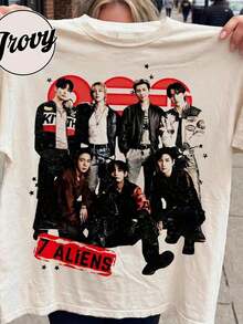 7 Extraterrestres B. Camiseta Vintage T.S New Song Arirang Tour 2026. Camiseta informal de moda con estampado creativo para mujer, de manga corta y cuello redondo, para primavera y verano T-Shirt Women Festive Celebration Shirt Party Wear Top Cuello Redondo Algodón 100% Tejido Suave Manga Corta - Blanco - Ver 6