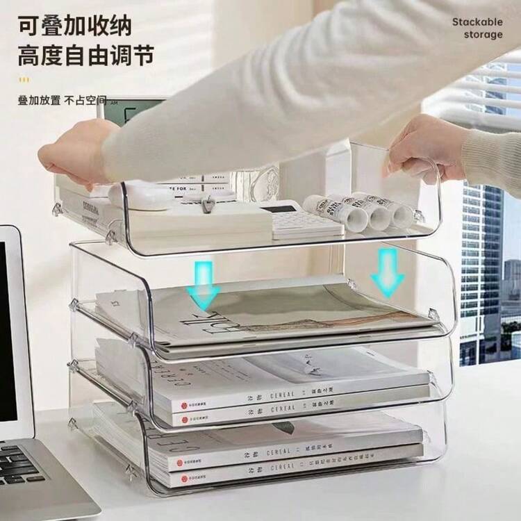 4-Tier Stackable Clear Acrylic Desktop Organizer Tray Set - Sturdy Design, Space-Saving Office And Dorm Accessory Stationery Holder - Office Drawer File Storage Box - Sets - View 8