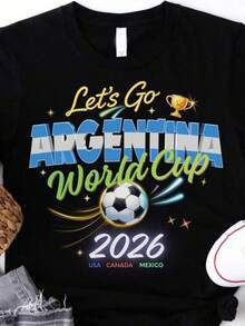 Camiseta unisex, Camiseta de la Selección Argentina para la Copa Mundial, Camiseta de aficionado al fútbol de Argentina, Camiseta de aficionado al fútbol 2026, Regalo para fanáticos de Argentina, Camiseta para amantes del fútbol, ropa de mujer, blusas casuales para mujer, camisas para mujer, blusas para mujer, camisas,Lightweight, Breathable Fabric,Pretty Style, Summer Outfit,Cool Trendy, School & Daily - Negro - Ver 1