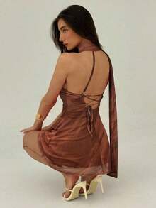 Vestido mini de moda de unicolor sin mangas para mujer - Cafetería - Ver 2