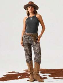Top sin mangas de verano casual con estampado de rayas y cuello halter para mujer - Negro - Ver 5