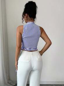 Chaleco de verano casual y elegante tejido para damas - azul real - Ver 2