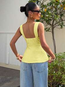 Top de tirantes con diseño de cordón en punto color caqui para mujer - amarillo ganso - Ver 2