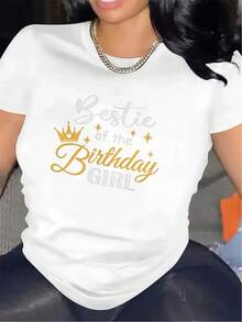 Mother's Day Gifts, Funny T-Shirt For Sporty Mom, Soccer And Basketball Letter Graphic Tee Is A Short-Sleeved Tee Perfect For A Best Friend's Birthday Or Party Celebrations. Made From Durable And Comfortable Material, It's An Excellent Gift For Friends, Featuring A Stylish Design With Gold Lettering And A Crown Pattern. It Has An Athletic Crew Neck, Breathable Fabric, And Is Suitable For Casual Wear. - 白色 - 查看 7
