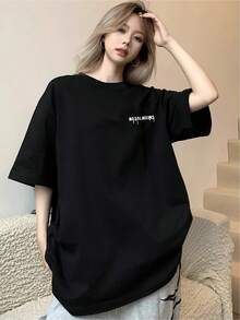 Comfortable Black T-Shirt, Modern Urban Style With Unique Print, Fresh Casual Design For Everyday Wear And Outings, One Size Fits All, Versatile, Youth Fashion 2023 - 黑色 - 查看 1