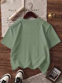 Camiseta casual de mujer de manga corta y cuello redondo - Estampado impreso, tela suave y cómoda, lavable a máquina, blusas de verano - Verde hierba - Ver 3