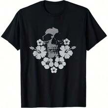 Camiseta de manga corta con cuello redondo y estampado a una cara de calavera de gato del Día de los Muertos para hombre y niño, de algodón, para todas las estaciones, espaciosa. - Color 7 - Ver 6