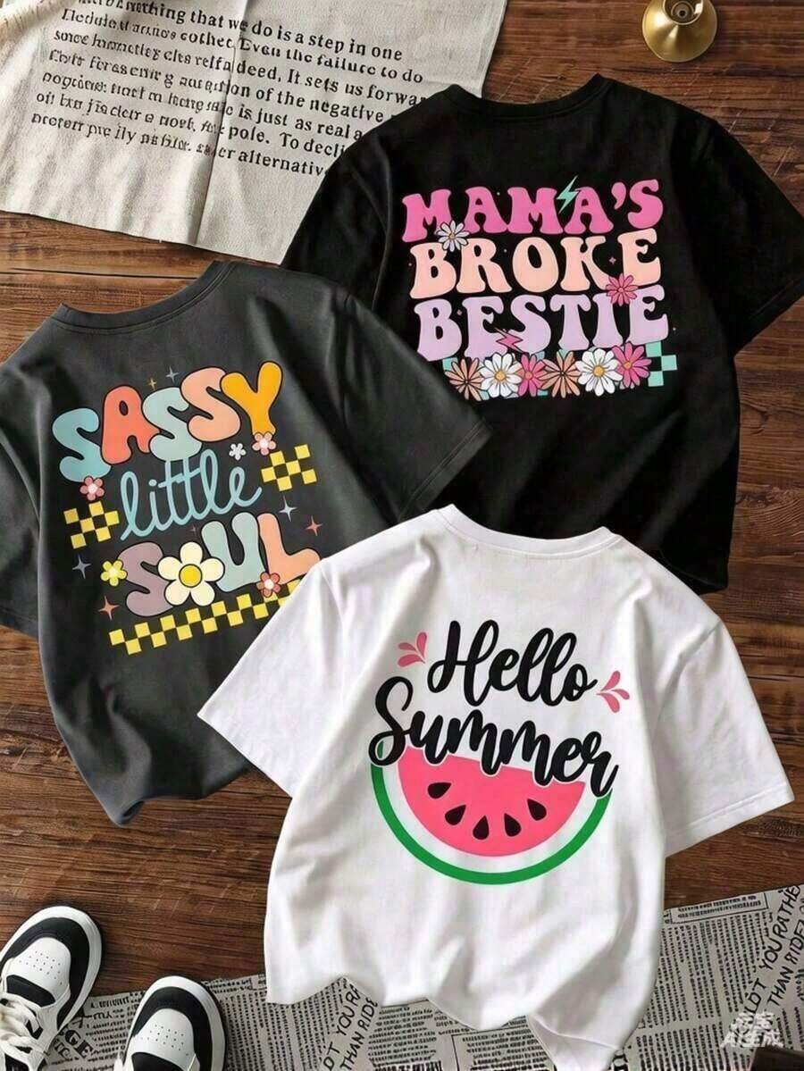 Prenda individual, no un conjunto de 3 piezas,Una camiseta unisex, holgada y estampada. Con un estampado tropical, esta pieza sencilla pero elegante es un elemento esencial para un look relajado de vacaciones, perfecta para ocasiones como Halloween y el Día de la Independencia de México. | Diseño exquisito | Suelto y cómodo | Fácil de combinar | - Negro - Ver 1