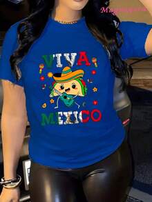Limited Edition MGY Viva Mexico Graphic T-Shirt For Women, Size -% Cotton, Short Sleeve, Crew Neck, Casual Style With Vibrant Mexican Culture Design, Maracas, Sombrero And Chiles Print, Black And Red/Blue Green, Machine Washable, All Season Comfort, Lightweight Cotton - 藍色 - 查看 12
