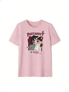 Anime Girl And Gray Kitten T-Shirt, Fashionable Short-Sleeve T-Shirt For Spring/Summer 2026, Made In Mexico, 180 Grams. Cartoon Print, Couple Design, Suitable For Indoor Or Outdoor Wear. Crew Neck, Unisex, Ideal For Office And Leisure. One-Pack. - PK-P631577SLNDXZGY570 - 查看 2