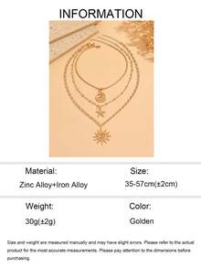3件套波西米亚风金属项链套装，多层太阳和海星吊坠项链，独特设计，适合女性日常佩戴、度假、拍照和约会。 - 彩色 - 查看 5