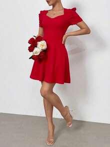 Vestido romántico de manga corta para mujeres para fiestas de verano, vacaciones y el trabajo - Negro 2 - Ver 5
