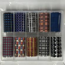 RitaNailDECO Non-Adhesive Nail Art Stamping Foil Sheets, 10 Rolls 50cm Set, Checkerboard, Textile, Rhombus, Checkerboard, Black & White, Christmas Nail Art Stamping Foils, Salon & DIY Home Manicure, Graduation, Date Night - Multicolor - View 9