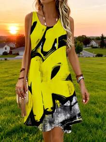 Casual Style Graffiti Print Women's Beach Vest Dress 2026 Summer New Style For Outdoor Activities And Vacation 3D Printing Perfect For Daytime Events And Leisure Time Fabric Soft And Comfortable - Nhiều màu - Xem 1