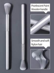 Bộ 2 cọ trang điểm siêu mềm màu bạc, cọ đánh highlight, cọ đánh phấn phủ, cọ đánh má hồng, cọ tạo khối mũi đa năng, dụng cụ trang điểm cầm tay tiện dụng. - Bạc - Xem 3