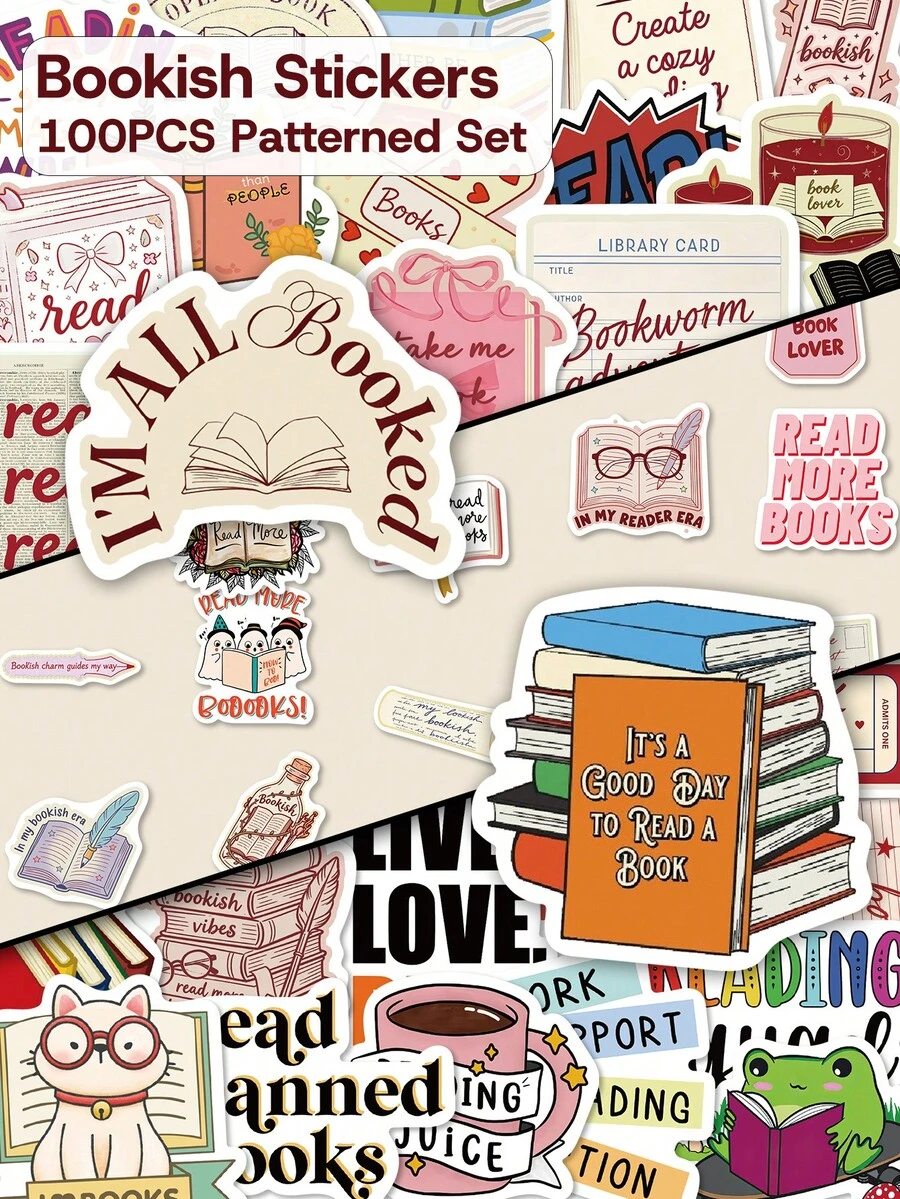 100 piezas Pegatinas de libros - Paquete de pegatinas estéticas de lectura y amantes de los libros para diarios, portátiles y botellas de agua - Pegatinas para amantes de los libros - Multicolor - Ver 1