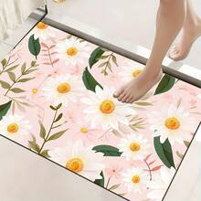1pc Elegant Floral Pattern Printed Silica Gel Carpet, Easy To Clean, 3D Printed Rectangle, Suitable For Entryway, Living Room, Kitchen, Bedroom, Hallway, Bathroom, Laundry Room - Polyester Carpet, Suitable For Indoor And Outdoor Home Decor - Multicolor - View 3