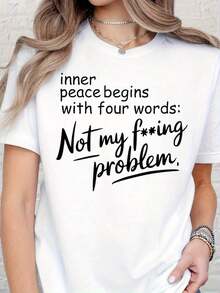 LooseCamiseta "Not My F-Ing Problem", divertida y sarcástica, con frase "Tal Peace", "Inner Peace", "Not My Problem", "Sy Graphic", algodón grueso de 220 g para mujer (top blanco para mujer) - Blanco - Ver 7