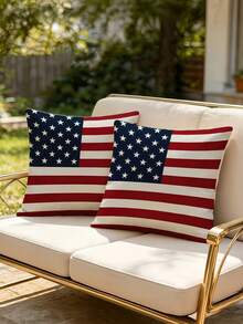 1/2/4 piezas Juego de fundas de almohada planas en 2D con diseño de bandera estadounidense, perfectas para celebraciones del Día de la Independencia, decoración festiva para el hogar y al aire libre, decoración para la sala de estar o el dormitorio, impresión plana en 2D, insertos de almohada no incluidos - Rojo y blanco - Ver 6
