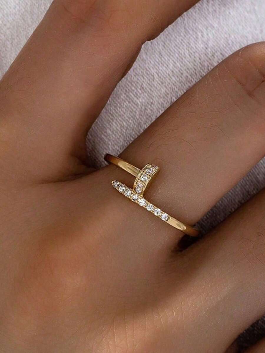 1 chiếc nhẫn móng tay nữ, thích hợp cho tiệc tùng, ngày Valentine, kiểu dáng tối giản, đính đá Cubic Zirconia, màu vàng sang trọng. - Nhiều màu - Xem 1