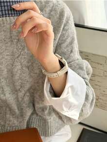 1件 PU星星細肩帶女款 錶帶，適用 38mm 40mm 41mm 42mm 44mm 45mm 46mm 49mm，系列 S11/10 9/8/7/6/5/4/3/2 - 米白色 - 查看 4