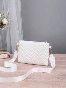 Bolso de mujer de moda con pespunte, bolso bandolera, embrague, bolso sobre, decoración metálica rectangular, para uso diario - Blanco 2 - Ver 6