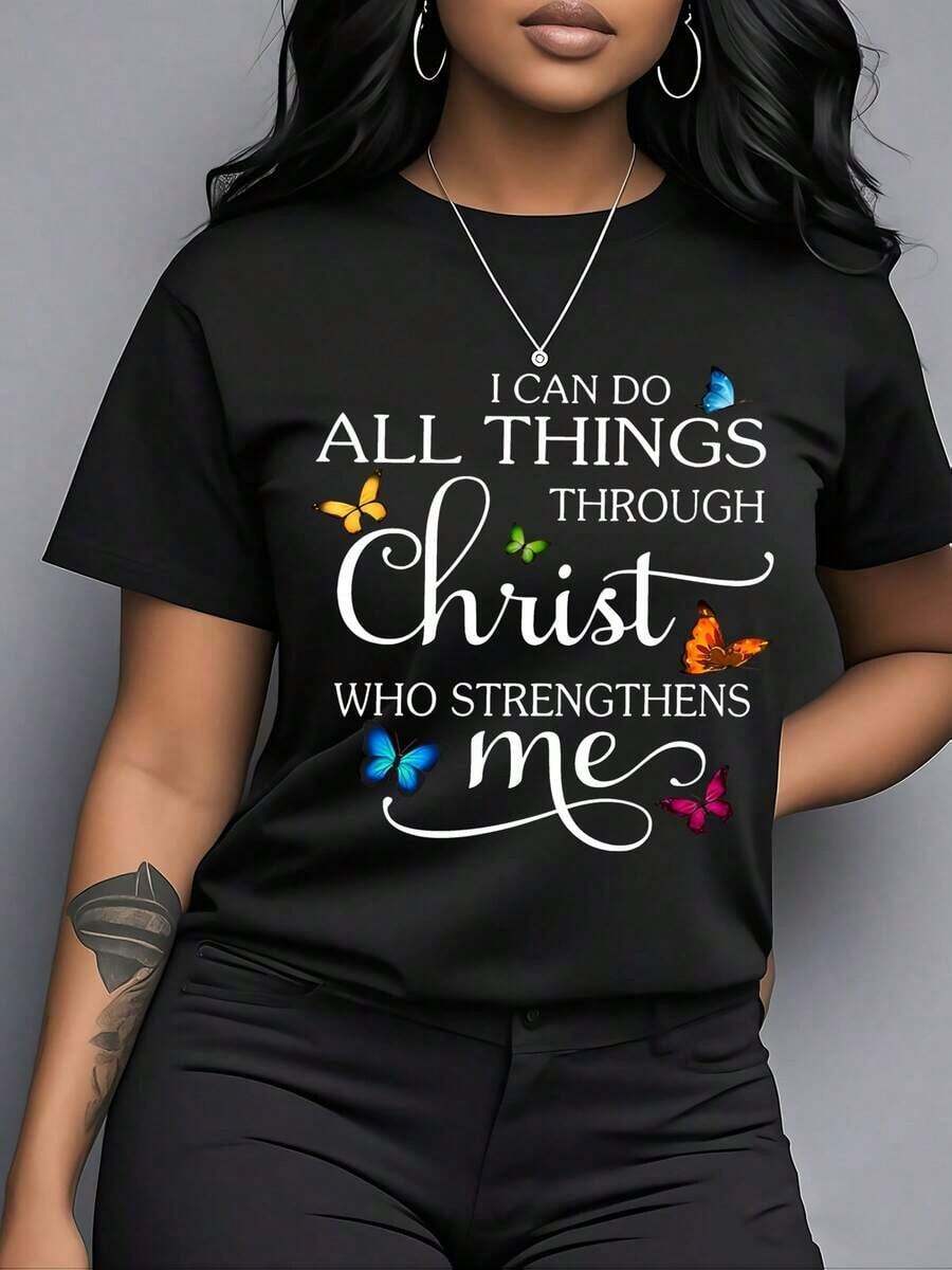 Ropa Curvy En Oferta Y Una Camiseta De Manga Corta Para Mujer, CláSica, Moderna Y A La Moda, De Corte Holgado, Adecuada Para Actividades Al Aire Libre En Verano.Camiseta Para Mujer Con El Mensaje 'Puedo Hacerlo Todo Por El Cristo', Estampado Colorido, Top Rosa, Lavable A MáQuina, Para Uso Diario, Regalo Cristiano, Material Duradero Y CóModo, Camiseta Estampada Para Mujer, Top Inspirador De Temporada.Blusas Para Mujer,Blusas Casuales Para Dama,Tops,, Mujer Premium,Y2K,Playeras De Mujer Curvy,Ofertas Y Liquidaciones Ropa Mujer,Playeras Deportivas Para Mujer,,Playeras De Hombre, Mujer,Blusas>Elegante YCS2Camisetas Para Mujer Y2K - Negro - Ver 1