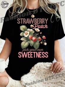 Ropa Curvy En Oferta Y  Una Camiseta De Manga Corta Para Mujer, Holgada Y De Estilo Retro, Adecuada Para Actividades Al Aire Libre En Primavera Y Verano, Con Un Estampado De Fresas Y Un DiseñO Opcional De Estampado Dulce.Es Linda, CóModa, Elegante Y Casual, Hermosa, Distinguida Y úNica, Lo Que La Convierte En Un Regalo Creativo Y Moderno Para Las Vacaciones.Blusas Para Mujer,Blusas Casuales Para Dama,Tops,, Mujer Premium,Y2K,Playeras De Mujer Curvy,Ofertas Y Liquidaciones Ropa Mujer,Playeras Deportivas Para Mujer,,Playeras De Hombre, Mujer,Blusas>Elegante ZBV8Camisetas Para Mujer Y2K - Negro - Ver 8