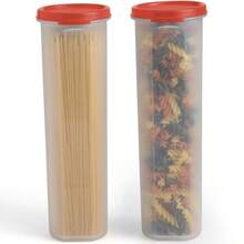 Contenedor de pasta espagueti transparente alto con tapa, paquete de 2. Organización multiusos de despensa de cocina y almacenamiento de alimentos para fideos, pajitas, hermético, a prueba de fugas - Rojo - Ver 1