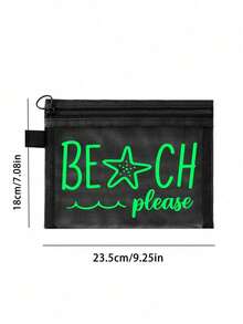 印有「Beach_please」與海星圖案的沙灘網袋，可攜式化妝包，可用於存放口紅與粉撲，沙灘設計盥洗包，透明大容量旅行化妝收納袋，夏威夷風網格化妝包，適合沙灘度假、可攜式購物袋，假期、健身房、母親節禮物、情人節、教師及女性旅行、短途旅行與旅行必需品之理想選擇 - 彩色 - 查看 4