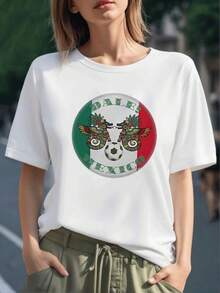 Dos quetzalcoatl enfrentados con alas coloridas sobre bandera de México y balón de fútbol camiseta para mujer 100% algodón - Negro - Ver 1