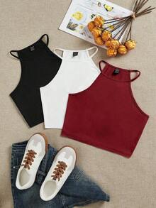 Set de 3 tops de camiseta sin mangas casuales y sencillos para mujer, adecuados para el verano - Multicolor 11 - Ver 6