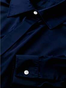 1 pieza Blusa elegante de unicolor de diseño de doble capa de poliéster para mujer, adecuada para vacaciones, uso diario, oficina y uso en el hogar en primavera/verano, color negro - Azul - Ver 3