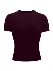 Camiseta ajustada de cuello redondo en color café talla grande para mujer - Rojo violeta - Ver 3