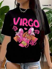 Urban Wear, Oversized Crew Neck T-Shirt For Everyday Outings, Camping, Concerts, Hip-Hop, Rock, And Rap Events. Virgo Leopard T-Shirt, Virgo Birthday T-Shirt, Virgo Gift, Virgo Gifts For Women, Virgo T-Shirt, Virgo Zodiac T-Shirt. - 黑色 - 查看 8