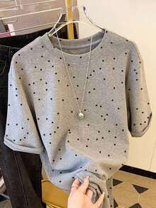 Camiseta de manga corta y cuello redondo con estampado de lunares aleatorios, un gran regalo para amigos - Gris Claro 3 - Ver 4