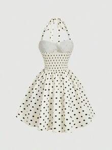 Vestido mini elegante de mujer sin mangas con estampado floral, dobladillo con volantes plisados - Albaricoque - Ver 5