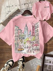 New York City Graphic T-Shirt, Women's Casual Crew Neck Short Sleeve T-Shirt, Summer Vacation Set In White - 羅莎 - 查看 1
