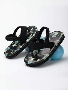 1 Pair Baby Open Toe Breathable Dinosaur Pattern Flip Flops, Children's Outdoor Slip-On Slouchy Sandals - Black - View 3
