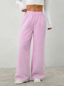 Pantalones casuales de pierna ancha a rayas para mujeres para ir al trabajo - Rosa - Ver 3