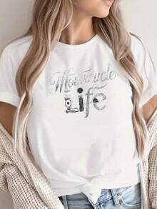 Camiseta de Mujer con Tipografía de Velocímetro y Motocicleta - Blanco - Ver 7