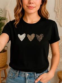 Camiseta 100% con estampado de corazón de animal - Negro - Ver 1